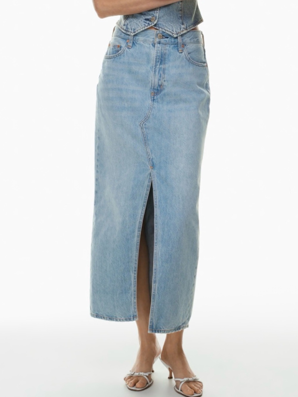 Denim Forum High-Rise Blue Denim Maxi Skirt